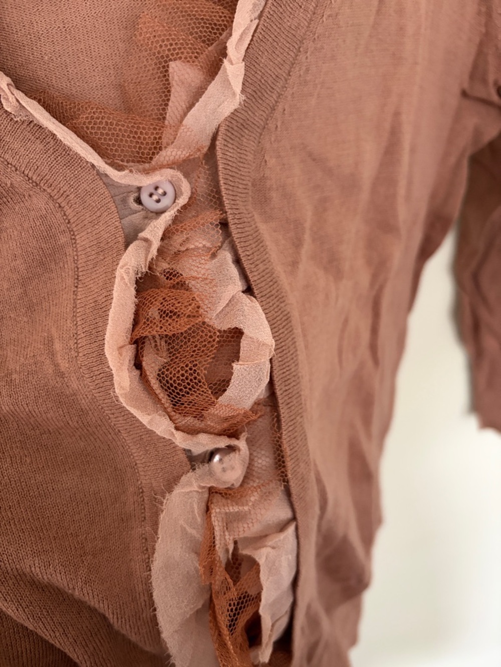 J. Crew Rust Brown Ruffle-Trim Cardigan - Picture 3 of 4